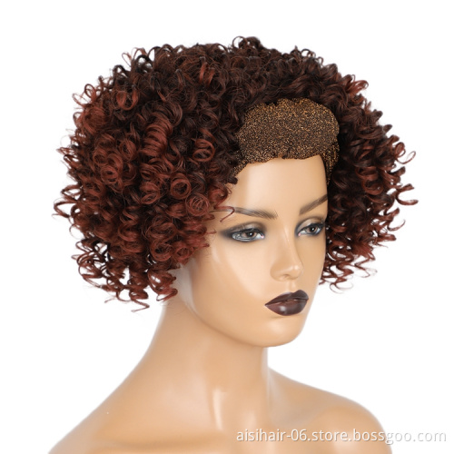 Short red water wave cheap wholesale good kinky curly synthetic headband attached wig grip black women brazilian
